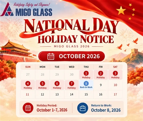 Avís de vacances del Dia Nacional de la Xina MIGO Glass 2026