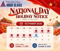 Avís de vacances del Dia Nacional de la Xina MIGO Glass 2026